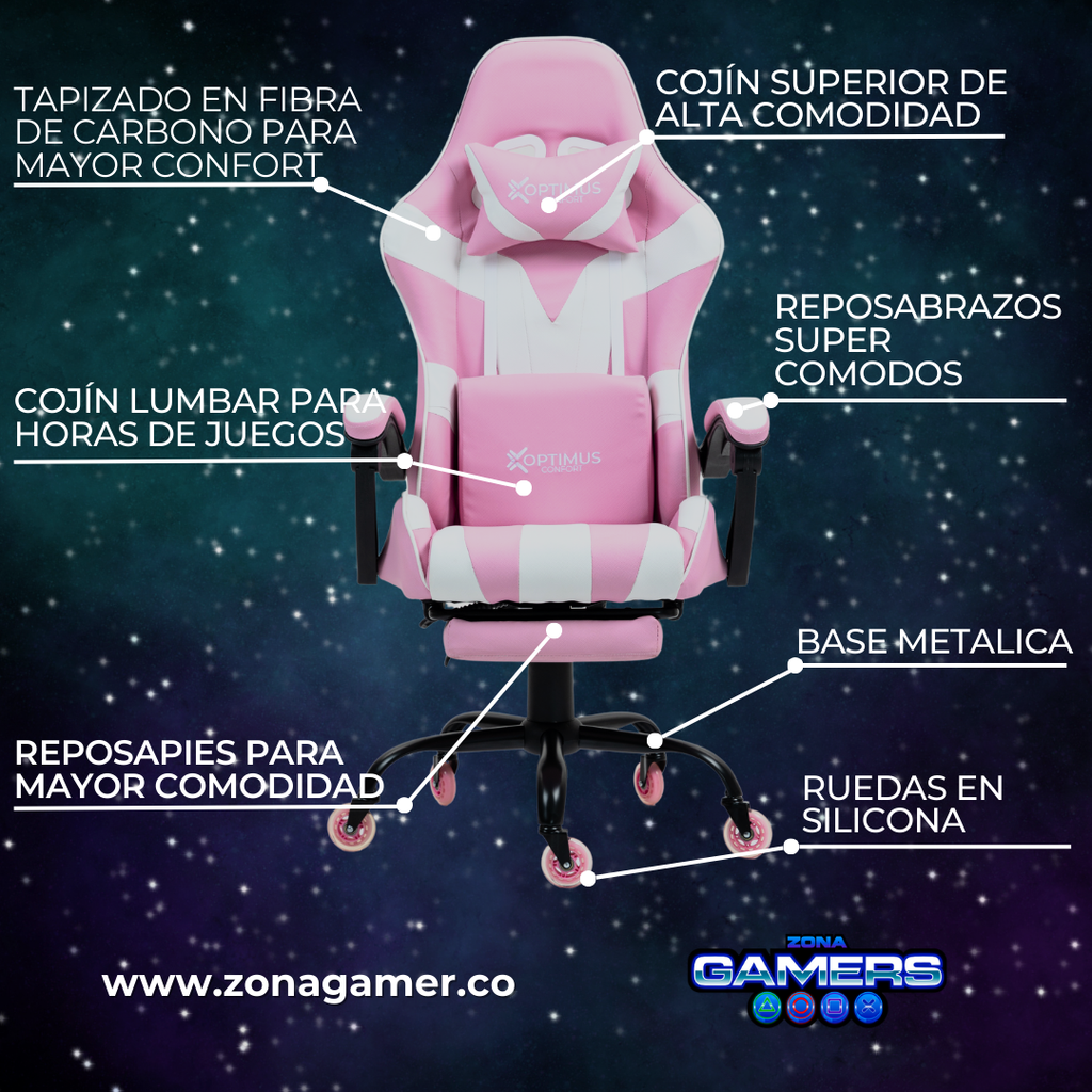 Silla Gamer V-1039F Pink con reposapiés y ruedas en silicona