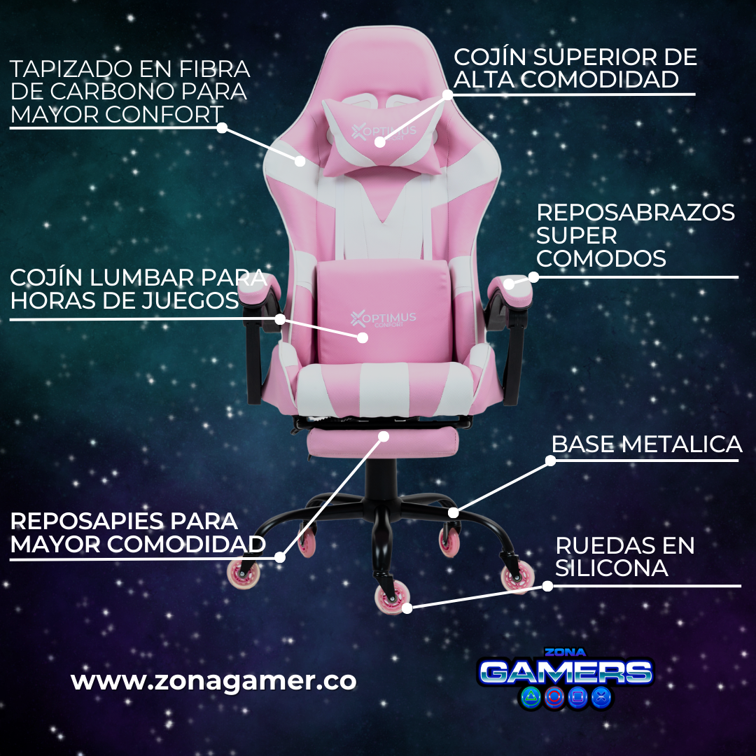 Silla Gamer V-1039F Pink con reposapiés y ruedas en silicona