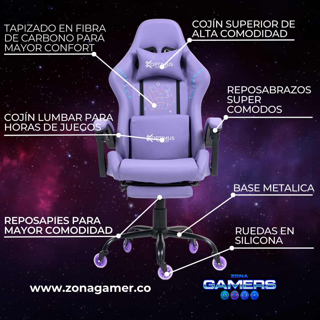 Silla Gamer LXR-1039F Lilac con reposapiés y ruedas en silicona