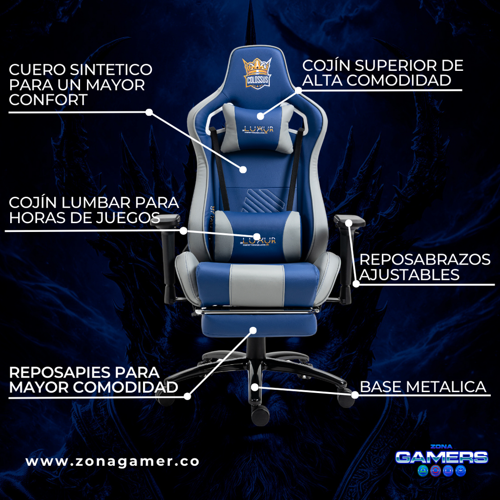 Silla Gamer Luxur Edición Limitada Modelo Colossus SAH-0014 Blue
