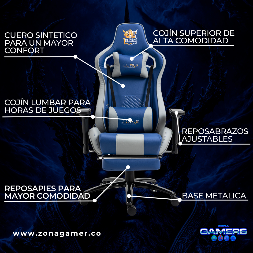 Silla Gamer Luxur Edición Limitada Modelo Colossus SAH-0014 Blue