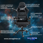 Silla Gamer ARMOR-1127F Black con reposapiés y ruedas en silicona