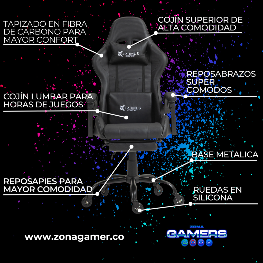 Silla Gamer A231039F Black con reposapiés y ruedas en silicona