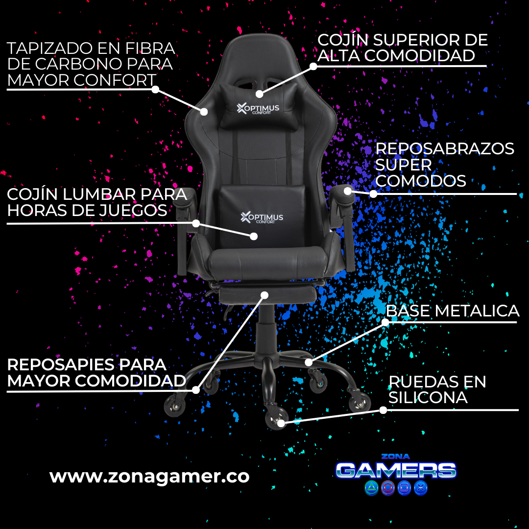 Silla Gamer A231039F Black con reposapiés y ruedas en silicona