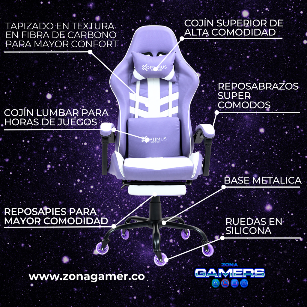 Silla Gamer Devil-1039F Lilac con reposapiés y ruedas en silicona