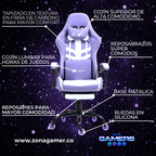 Silla Gamer Devil-1039F Lilac con reposapiés y ruedas en silicona