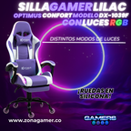 Silla gamer DX-1039F Lilac con luces RGB + reposapiés y ruedas en silicona