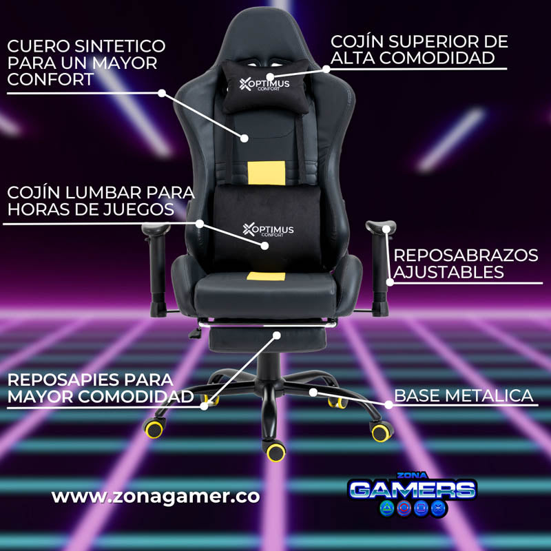 Silla Gamer COR-1001F Yellow con reposapiés
