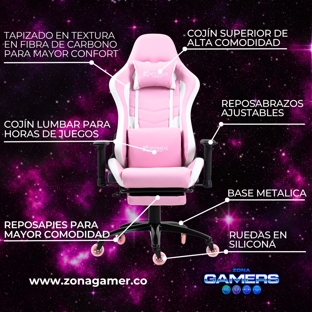 Silla Gamer DX-1127F PRO Pink con reposapiés y ruedas en silicona