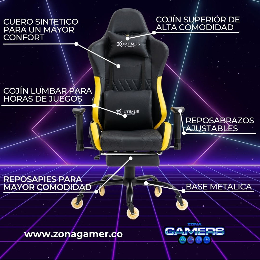 Silla Gamer CIR-1001F Yellow con reposapiés y ruedas en silicona