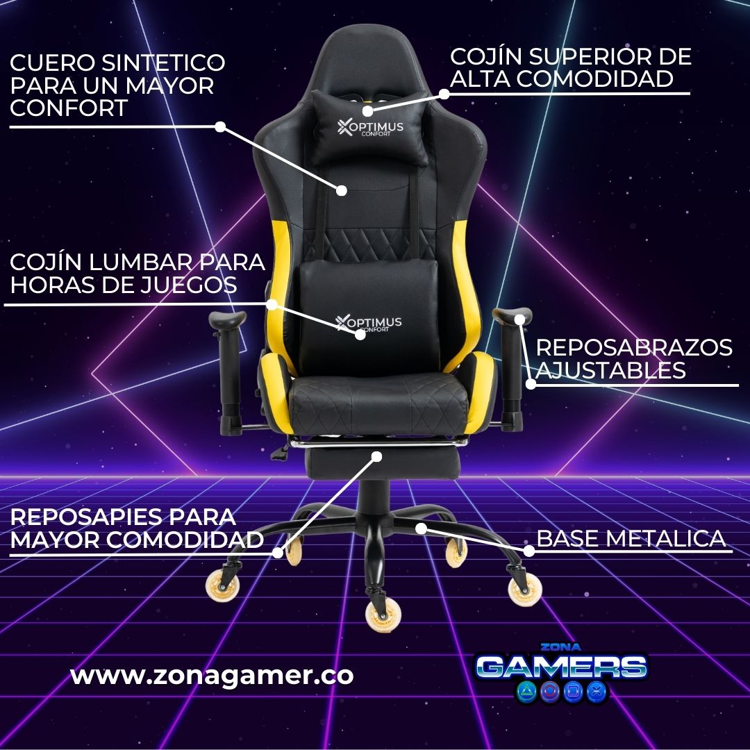Silla Gamer CIR-1001F Yellow con reposapiés y ruedas en silicona