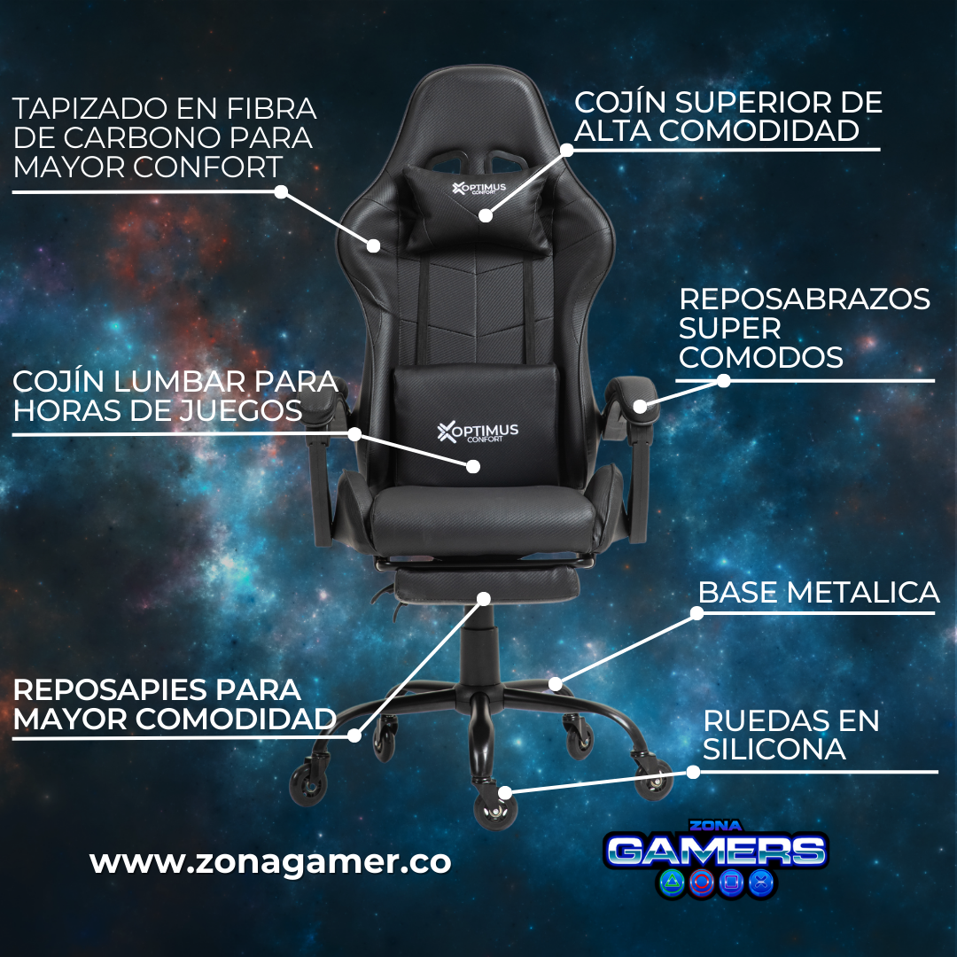 Silla Gamer AQ-1039F Black con reposapiés y ruedas en silicona