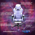 Silla Gamer Shine-1039F Lilac con reposapiés y ruedas en silicona