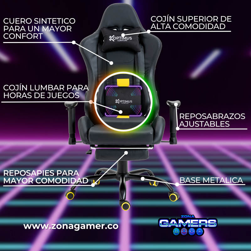 Silla Gamer COR-1001F Yellow con masajeador lumbar y reposapiés incluido