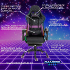 Silla gamer Armor Purple con luces RGB + reposapiés y ruedas en silicona