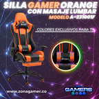 Silla Gamer A231001F Orange con masajeador lumbar y reposapies incluido