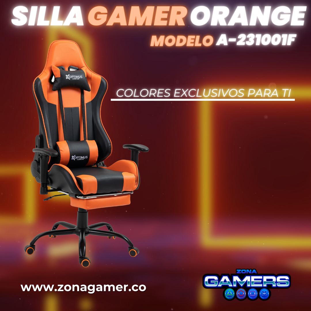 Silla Gamer A231001F Orange con reposapies