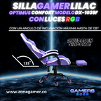 Silla gamer DX-1039F Lilac con luces RGB + reposapiés y ruedas en silicona