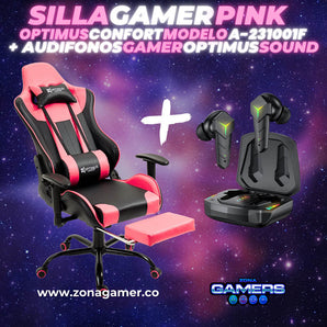 Combo Silla Gamer A231001F Pink  + Audifonos Gamer Optimus Sound