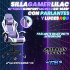 Silla gamer DX-1039F Lilac con luces RGB + Parlantes + reposapiés y ruedas en silicona