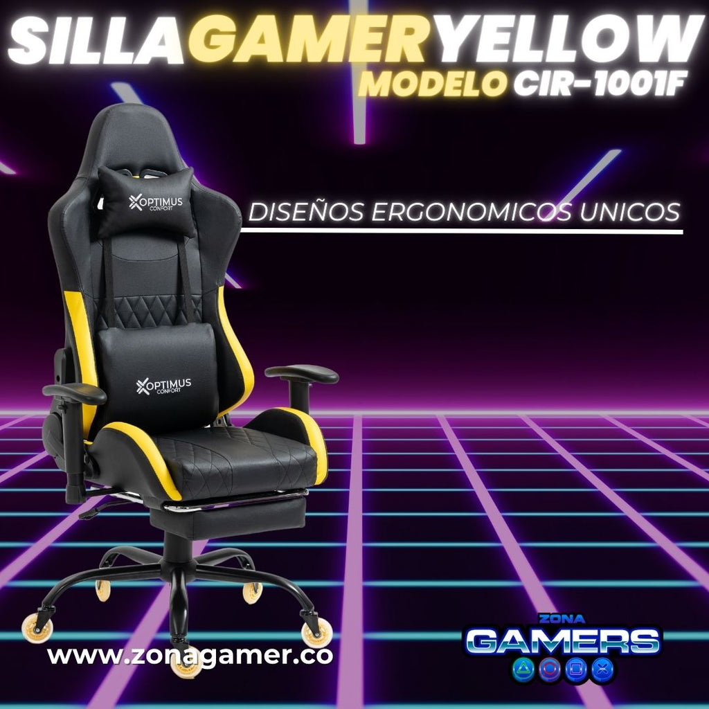 Silla Gamer CIR-1001F Yellow con reposapiés y ruedas en silicona