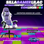 Silla gamer GT-1039F Lilac con luces RGB + reposapiés y ruedas en silicona