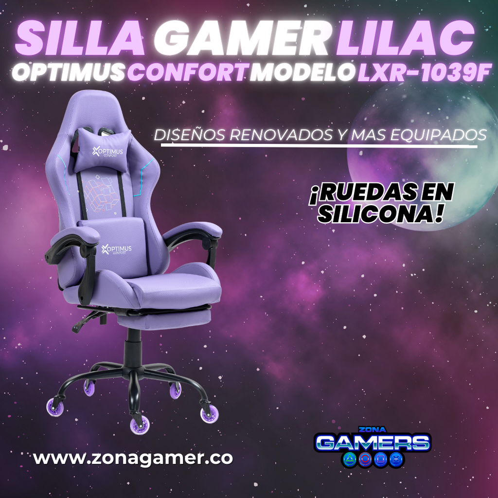 Silla Gamer LXR-1039F Lilac con reposapiés y ruedas en silicona