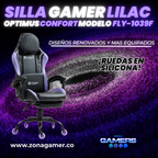 Silla Gamer Fly-1039F Lilac con reposapiés y ruedas en silicona