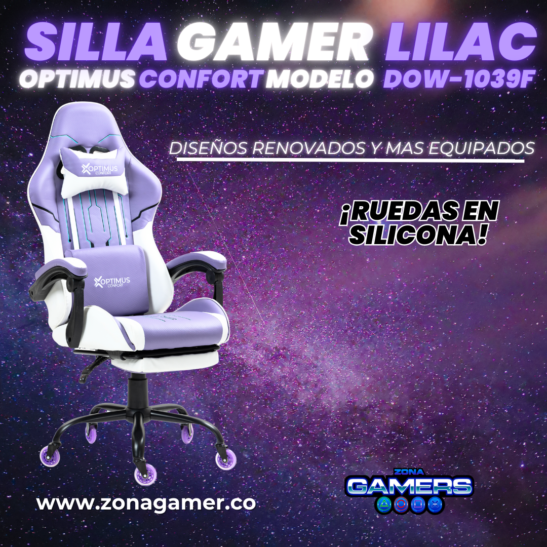 Silla Gamer DOW-1039F Lilac con reposapiés y ruedas en silicona