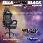 Silla Gamer AQ-1039F Black con reposapiés y ruedas en silicona