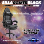 Silla Gamer 1039F Black con reposapiés y ruedas en silicona