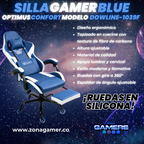 Silla Gamer DOWLINE-1039F Blue con reposapiés y ruedas en silicona
