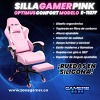 Silla Gamer E-1127F Pink con reposapiés y ruedas en silicona