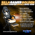 Silla Gamer Devil-1039F Golden con reposapiés y ruedas en silicona