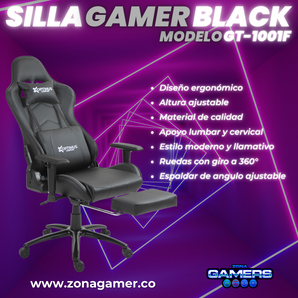Silla gamer GT-1001F Black + reposapiés