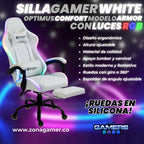 Silla gamer Armor White con luces RGB + reposapies y ruedas en silicona