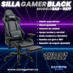 Silla gamer EAR-1127F Black + reposapies y ruedas en silicona