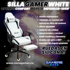 Silla Gamer Defensor-1001F White con reposapiés y ruedas en silicona