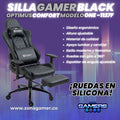 Silla gamer ONE -1127F Black + reposapiés y ruedas en silicona