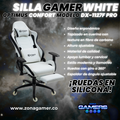 Silla Gamer DX-1127F PRO White con reposapiés y ruedas en silicona