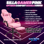 Silla Gamer ARMOR-1039F Pink con reposapiés y ruedas en silicona