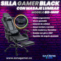 Silla Gamer DX-1001F Black con masajeador lumbar y reposapiés incluido