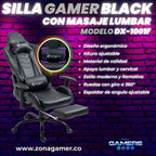 Silla Gamer DX-1001F Black con masajeador lumbar y reposapiés incluido