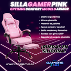 Silla Gamer ARMOR-1127F Pink con reposapiés y ruedas en silicona