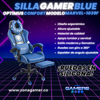 Silla Gamer Marvel-1039F Blue con reposapiés y ruedas en silicona.