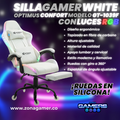 Silla gamer GT-1039F White con luces RGB + reposapiés y ruedas en silicona