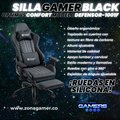 Silla Gamer Defensor-1001F Black con reposapiés y ruedas en silicona