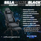 Silla Gamer Defensor-1001F Black con reposapiés y ruedas en silicona