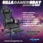 Silla gamer E-1127F Gray + reposapiés y ruedas en silicona