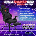 Silla Gamer CO-1102F Red, tapizada en tela con reposapiés y ruedas en silicona